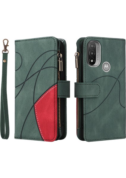 Durumda Motorola E20/E30/E40 Dokuz Kart Yuvalı Zip Cüzdan Suni Deri Manyetik Kapatma Telefon Kılıfı (Yurt Dışından) modelleri