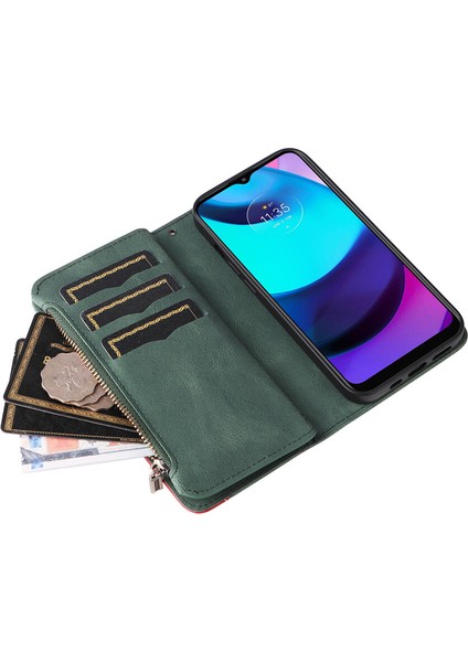 Durumda Motorola E20/E30/E40 Dokuz Kart Yuvalı Zip Cüzdan Suni Deri Manyetik Kapatma Telefon Kılıfı (Yurt Dışından) fırsatları