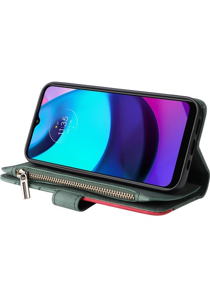 Durumda Motorola E20/E30/E40 Dokuz Kart Yuvalı Zip Cüzdan Suni Deri Manyetik Kapatma Telefon Kılıfı (Yurt Dışından) indirimleri