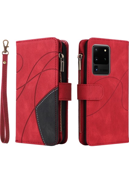 Durumda Samsung Galaxy S20 Ultra Dokuz Kart Yuvalı Zip Cüzdan Suni Deri Manyetik Kapatma Telefon Kılıfı (Yurt Dışından)