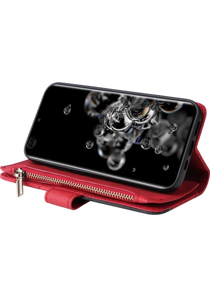 Durumda Samsung Galaxy S20 Ultra Dokuz Kart Yuvalı Zip Cüzdan Suni Deri Manyetik Kapatma Telefon Kılıfı (Yurt Dışından)