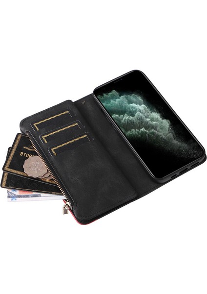 Durumda iPhone 11 Pro Dokuz Kart Yuvalı Zip Cüzdan Suni Deri Manyetik Kapatma Telefon Kılıfı (Yurt Dışından)