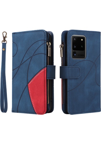 Durumda Samsung Galaxy S20 Ultra Dokuz Kart Yuvalı Zip Cüzdan Suni Deri Manyetik Kapatma Telefon Kılıfı (Yurt Dışından)