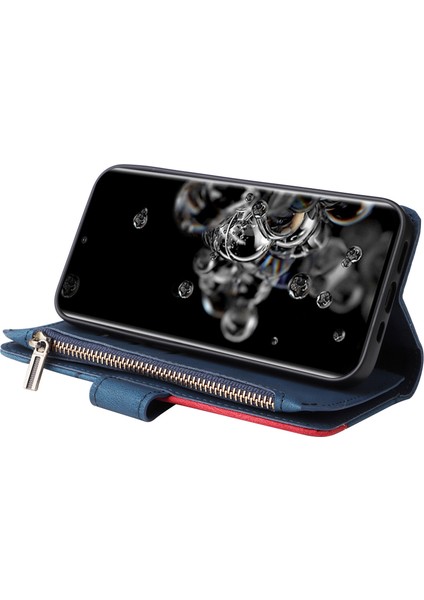 Durumda Samsung Galaxy S20 Ultra Dokuz Kart Yuvalı Zip Cüzdan Suni Deri Manyetik Kapatma Telefon Kılıfı (Yurt Dışından)
