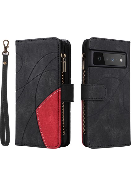 Durumda Google Pixel 6 Pro Dokuz Kart Yuvalı Zip Cüzdan Suni Deri Manyetik Kapatma Telefon Kılıfı (Yurt Dışından)