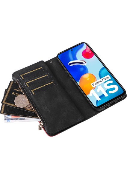 Durumda Xiaomi Redmi Note 11S Dokuz Kart Yuvalı Zip Cüzdan Suni Deri Manyetik Kapatma Telefon Kılıfı (Yurt Dışından) fırsatları
