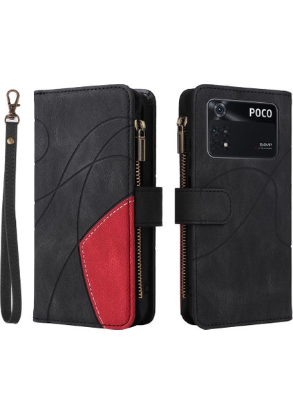 Durumda Xiaomi Mi Poco M4 Pro 4g Dokuz Kart Yuvalı Zip Cüzdan Suni Deri Manyetik Kapatma Telefon Kılıfı (Yurt Dışından)