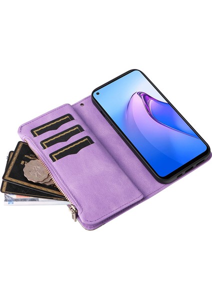 Durumda Oppo Reno 8 5g Dokuz Kart Yuvalı Zip Cüzdan Suni Deri Manyetik Kapatma Telefon Kılıfı (Yurt Dışından)