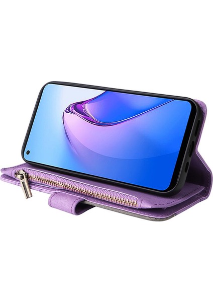 Durumda Oppo Reno 8 5g Dokuz Kart Yuvalı Zip Cüzdan Suni Deri Manyetik Kapatma Telefon Kılıfı (Yurt Dışından)