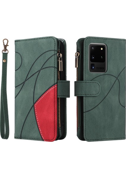 Durumda Samsung Galaxy S20 Ultra Dokuz Kart Yuvalı Zip Cüzdan Suni Deri Manyetik Kapatma Telefon Kılıfı (Yurt Dışından)