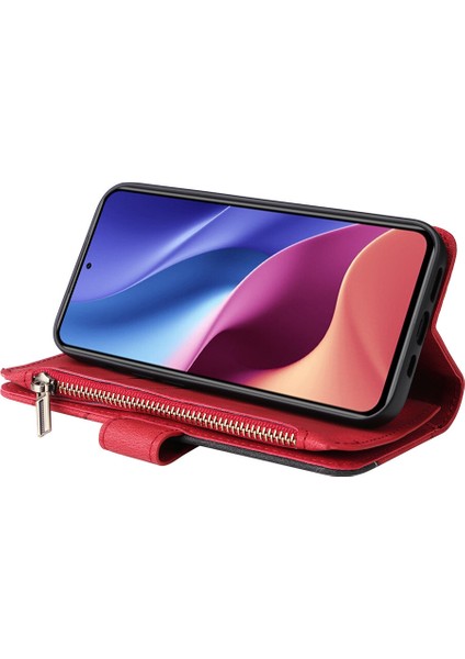 Durumda Xiaomi Redmi K40/K40 Pro Dokuz Kart Yuvalı Zip Cüzdan Suni Deri Manyetik Kapatma Telefon Kılıfı (Yurt Dışından)