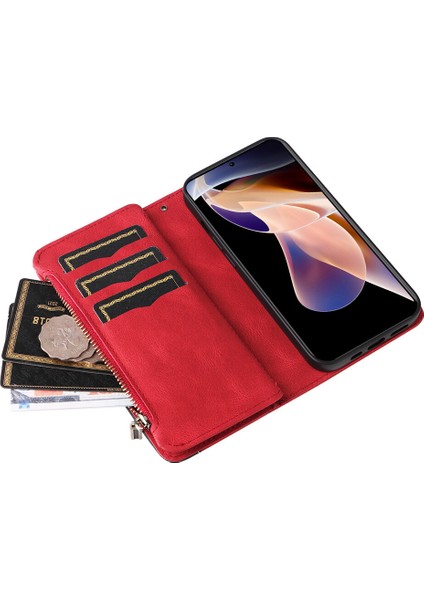 Durumda Xiaomi Redmi Note 11T 5g Dokuz Kart Yuvalı Zip Cüzdan Suni Deri Manyetik Kapatma Telefon Kılıfı (Yurt Dışından) fırsatları