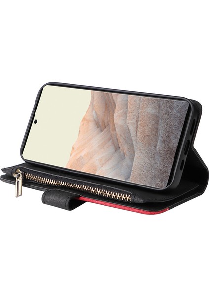 Durumda Google Pixel 6 Pro Dokuz Kart Yuvalı Zip Cüzdan Suni Deri Manyetik Kapatma Telefon Kılıfı (Yurt Dışından)