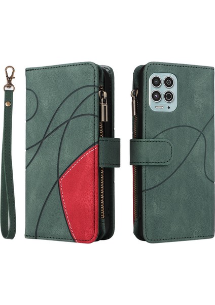 Durumda Motorola Edge S/G100 Dokuz Kart Yuvalı Zip Cüzdan Suni Deri Manyetik Kapatma Telefon Kılıfı (Yurt Dışından)