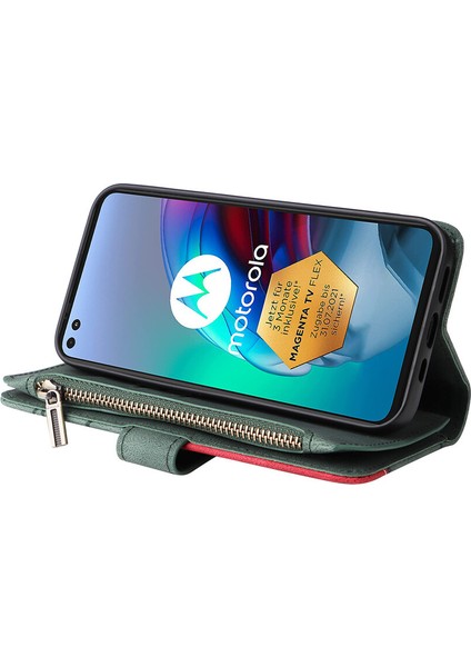 Durumda Motorola Edge S/G100 Dokuz Kart Yuvalı Zip Cüzdan Suni Deri Manyetik Kapatma Telefon Kılıfı (Yurt Dışından)