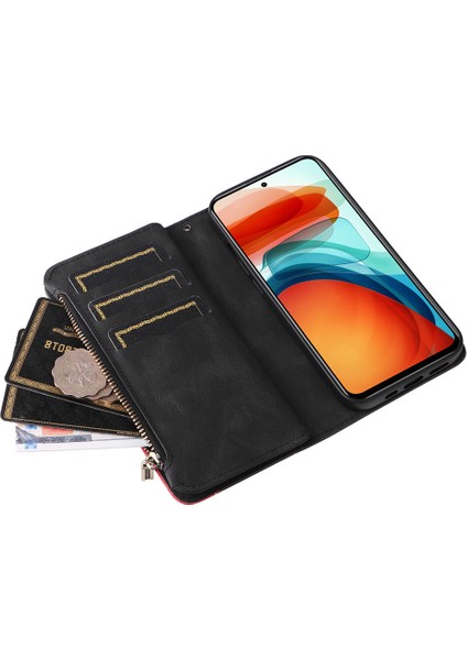 Durumda Xiaomi Poco X3 Gt 5g Dokuz Kart Yuvalı Zip Cüzdan Suni Deri Manyetik Kapatma Telefon Kılıfı (Yurt Dışından)