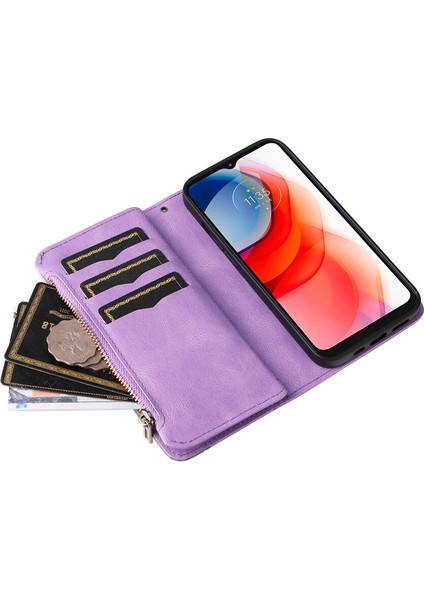 Durumda Motorola G Play 2021 Dokuz Kart Yuvalı Zip Cüzdan Suni Deri Manyetik Kapatma Telefon Kılıfı (Yurt Dışından) fırsatları
