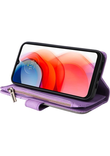 Durumda Motorola G Play 2021 Dokuz Kart Yuvalı Zip Cüzdan Suni Deri Manyetik Kapatma Telefon Kılıfı (Yurt Dışından) indirimleri