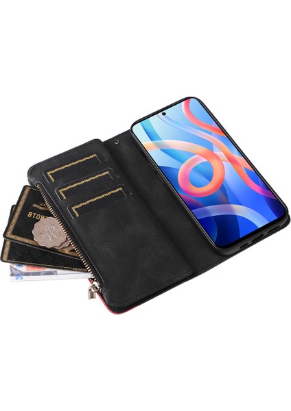 Durumda Xiaomi Poco M4 Pro 5g Dokuz Kart Yuvalı Zip Cüzdan Suni Deri Manyetik Kapatma Telefon Kılıfı (Yurt Dışından)