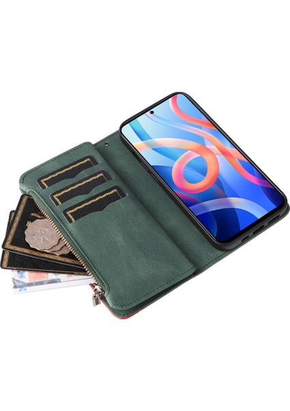 Durumda Xiaomi Poco M4 Pro 5g Dokuz Kart Yuvalı Zip Cüzdan Suni Deri Manyetik Kapatma Telefon Kılıfı (Yurt Dışından)