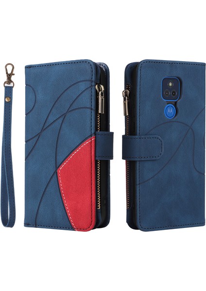 Durumda Motorola G Play 2021 Dokuz Kart Yuvalı Zip Cüzdan Suni Deri Manyetik Kapatma Telefon Kılıfı (Yurt Dışından)