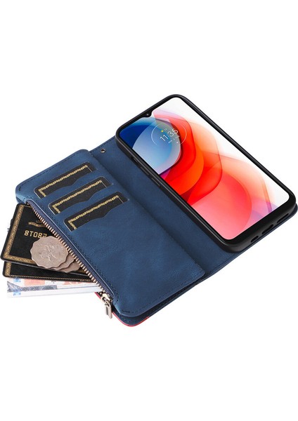 Durumda Motorola G Play 2021 Dokuz Kart Yuvalı Zip Cüzdan Suni Deri Manyetik Kapatma Telefon Kılıfı (Yurt Dışından)
