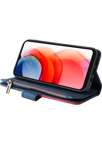 Durumda Motorola G Play 2021 Dokuz Kart Yuvalı Zip Cüzdan Suni Deri Manyetik Kapatma Telefon Kılıfı (Yurt Dışından)