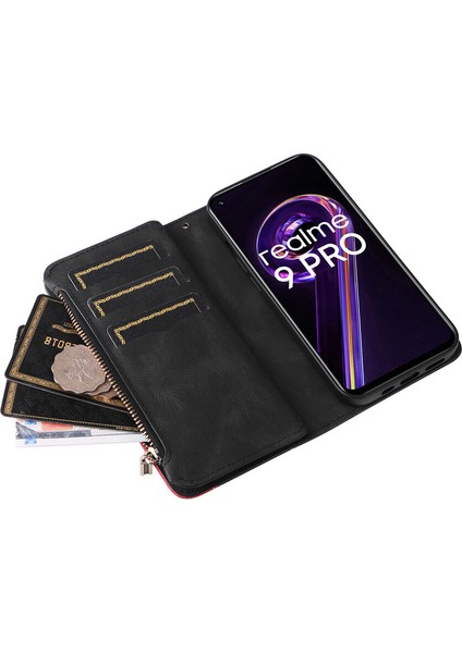 Durumda Oppo Realme 9 Pro 5g Dokuz Kart Yuvalı Zip Cüzdan Suni Deri Manyetik Kapatma Telefon Kılıfı (Yurt Dışından) fırsatları