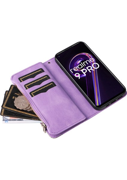 Durumda Oppo Realme 9 Pro 5g Dokuz Kart Yuvalı Zip Cüzdan Suni Deri Manyetik Kapatma Telefon Kılıfı (Yurt Dışından) fırsatları