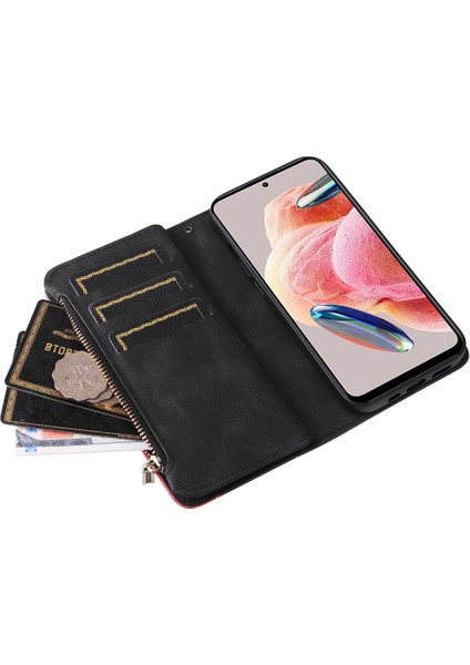 Durumda Xiaomi Redmi Note 12 4g Dokuz Kart Yuvalı Zip Cüzdan Suni Deri Manyetik Kapatma Telefon Kılıfı (Yurt Dışından)