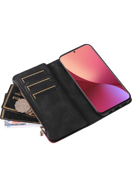 Durumda Xiaomi Mi 12 5g Dokuz Kart Yuvalı Zip Cüzdan Suni Deri Manyetik Kapatma Telefon Kılıfı (Yurt Dışından)