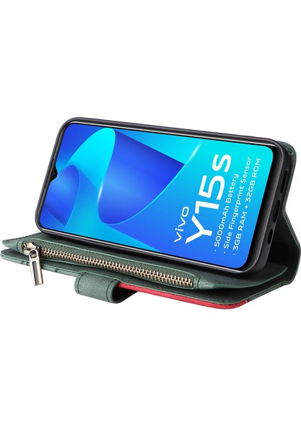 Durumda Vıvo Y15S Dokuz Kart Yuvalı Zip Cüzdan Suni Deri Manyetik Kapatma Telefon Kılıfı (Yurt Dışından)