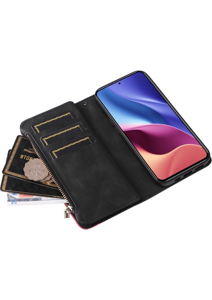 Durumda Xiaomi Redmi K40/K40 Pro Dokuz Kart Yuvalı Zip Cüzdan Suni Deri Manyetik Kapatma Telefon Kılıfı (Yurt Dışından)