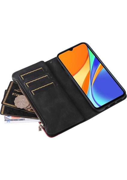 Durumda Xiaomi Redmi 9c Dokuz Kart Yuvalı Zip Cüzdan Suni Deri Manyetik Kapatma Telefon Kılıfı (Yurt Dışından)