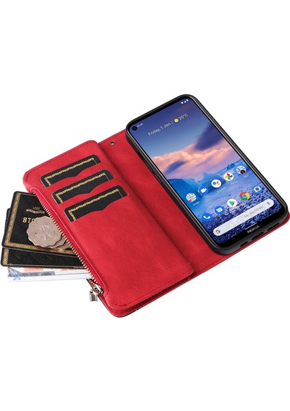 Durumda Nokia 3.4/5.4 Dokuz Kart Yuvalı Zip Cüzdan Suni Deri Manyetik Kapatma Telefon Kılıfı (Yurt Dışından) fırsatları