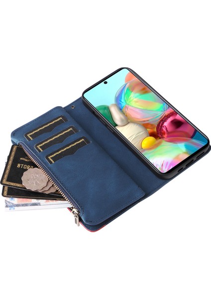 Durumda Samsung Galaxy A71 4g Dokuz Kart Yuvalı Zip Cüzdan Suni Deri Manyetik Kapatma Telefon Kılıfı (Yurt Dışından)