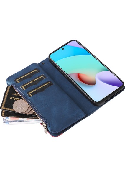 Durumda Xiaomi Redmi 10 4g Dokuz Kart Yuvalı Zip Cüzdan Suni Deri Manyetik Kapatma Telefon Kılıfı (Yurt Dışından)