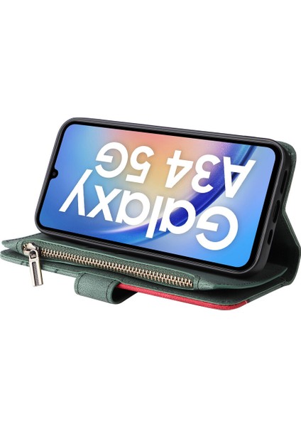 Durumda Samsung Galaxy A34 Dokuz Kart Yuvalı Zip Cüzdan Suni Deri Manyetik Kapatma Telefon Kılıfı (Yurt Dışından)