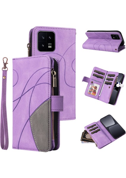 Durumda Xiaomi Mi 13 Dokuz Kart Yuvalı Zip Cüzdan Suni Deri Manyetik Kapatma Telefon Kılıfı (Yurt Dışından)