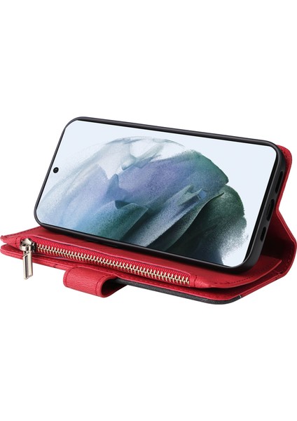Durumda Samsung Galaxy S21 Fe Dokuz Kart Yuvalı Zip Cüzdan Suni Deri Manyetik Kapatma Telefon Kılıfı (Yurt Dışından)