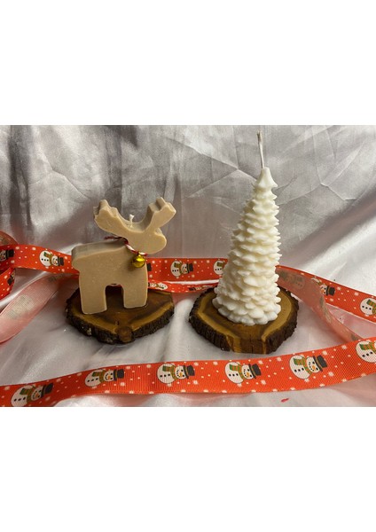 Hediyelik ve Dekoratif 2'li Çam Ağacı ve Geyik Soya Mum %100 Vegan (Yılbaşı,cristmas)