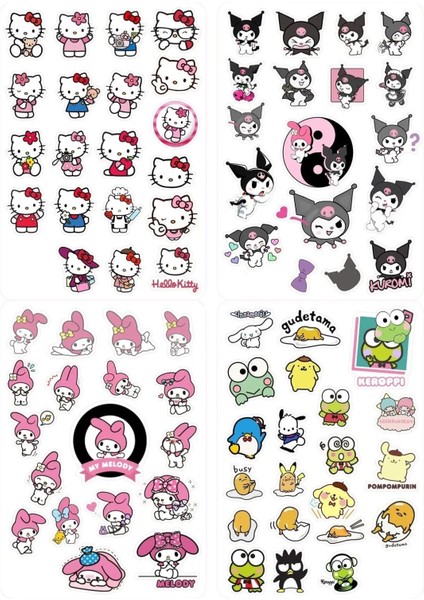 Kuromi Hello Kitty Keroppi My Melody 4 Sayfa 77 Etiket Planlayıcı Telefon Sticker Seti