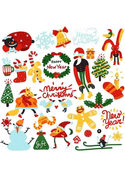 Yeni Yıl Merry Christmas Figürleri Cam Duvar Kapı Sticker Setleri - Yılbaşı Seti modelleri