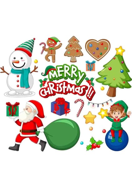 Yeni Yıl Merry Christmas Figürleri Cam Duvar Kapı Sticker Setleri - Yılbaşı Seti fiyatları