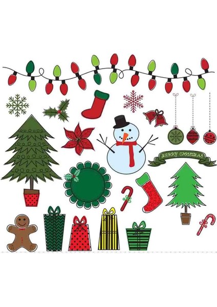 Yeni Yıl Merry Christmas Figürleri Cam Duvar Kapı Sticker Setleri - Yılbaşı Seti fiyatları