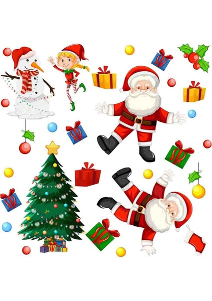 Yeni Yıl Merry Christmas Figürleri Cam Duvar Kapı Sticker Setleri - Yılbaşı Seti fiyatları