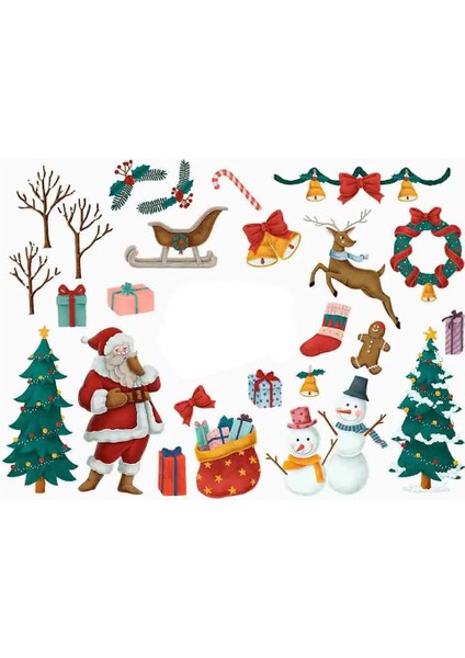 Yeni Yıl Merry Christmas Figürleri Cam Duvar Kapı Sticker Setleri - Yılbaşı Seti modelleri
