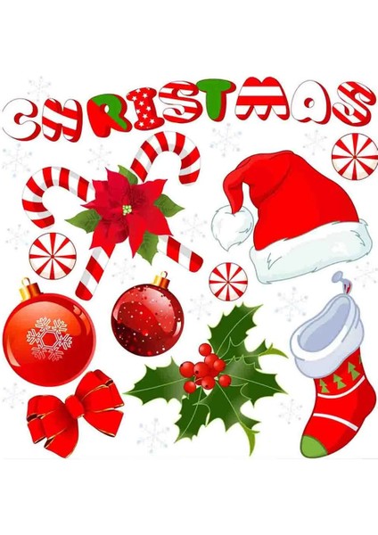 Yeni Yıl Merry Christmas Figürleri Cam Duvar Kapı Sticker Setleri - Yılbaşı Seti fiyatları
