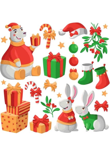 Yeni Yıl Merry Christmas Özel Kesimli Cam Duvar Kapı Sticker Setleri - Yılbaşı Seti modelleri