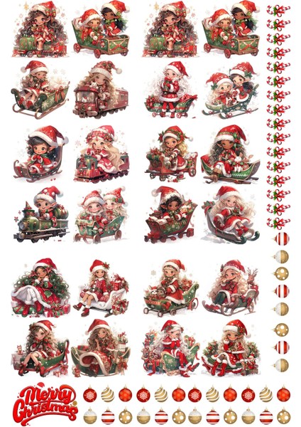 Yılbaşı Yeni Yıl Prensesler 73 Parça Mega Cam Duvar Kapı Sticker Seti- Yılbaşı Seti modelleri